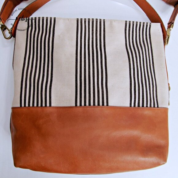 Fossil Stripe Textile Leather Trim Shoulder Handbag - Picture 11 of 14